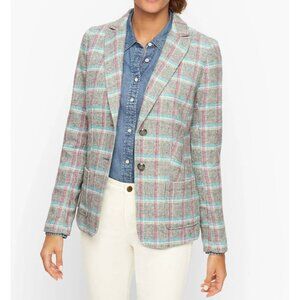 Talbots Classic Shetland Blazer pastel plaid wool-blend 2-button jacket petite